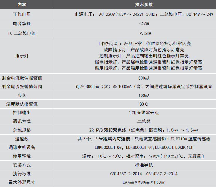 LDT9007EH組合式電氣火災(zāi)監(jiān)控探測(cè)器參數(shù)