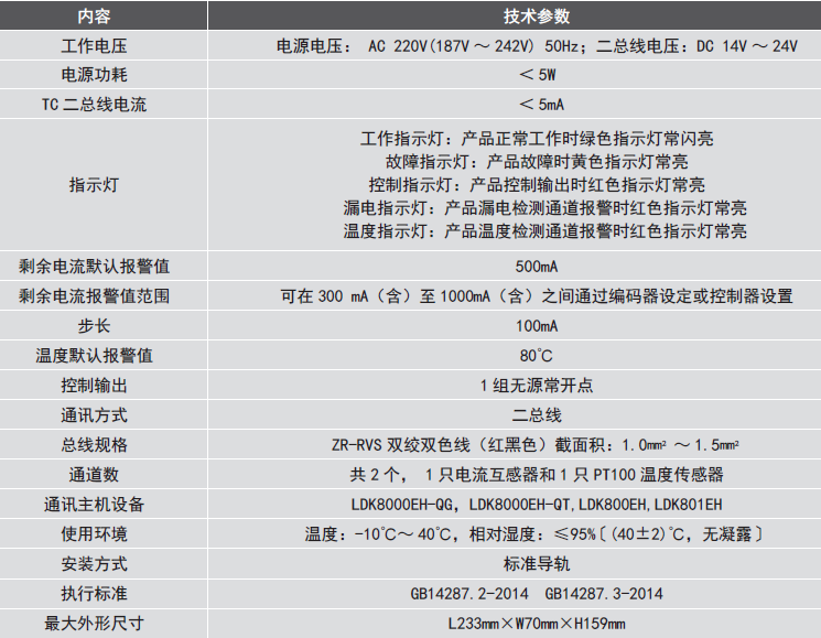LDT9104EH組合式電氣火災(zāi)監(jiān)控探測(cè)器參數(shù)