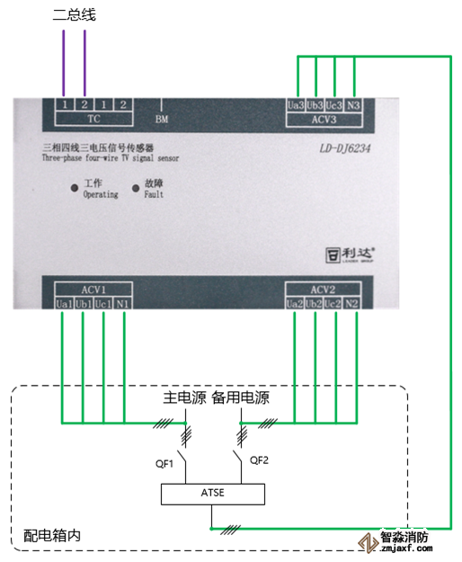 LD-DJ6234三相四線三電壓信號(hào)傳感器接線圖