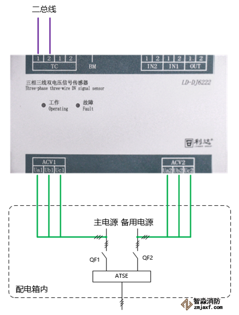 LD-DJ6222三相三線雙電壓信號(hào)傳感器接線圖