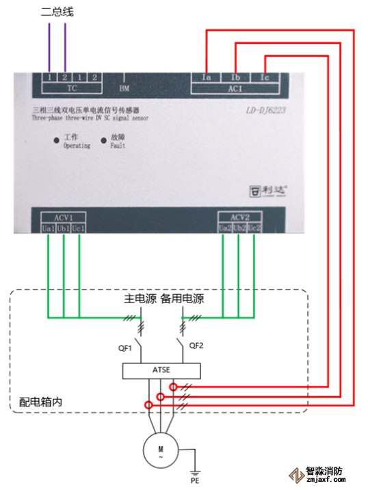 LD-DJ6223三相三線雙電壓?jiǎn)坞娏餍盘?hào)傳感器接線圖