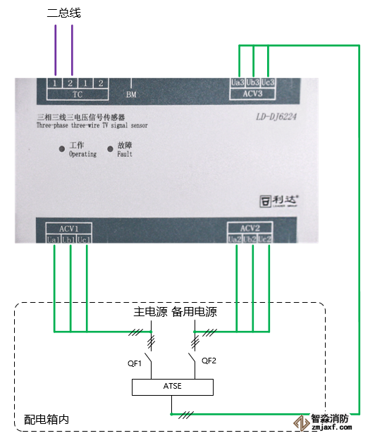LD-DJ6224三相三線三電壓信號(hào)傳感器接線圖