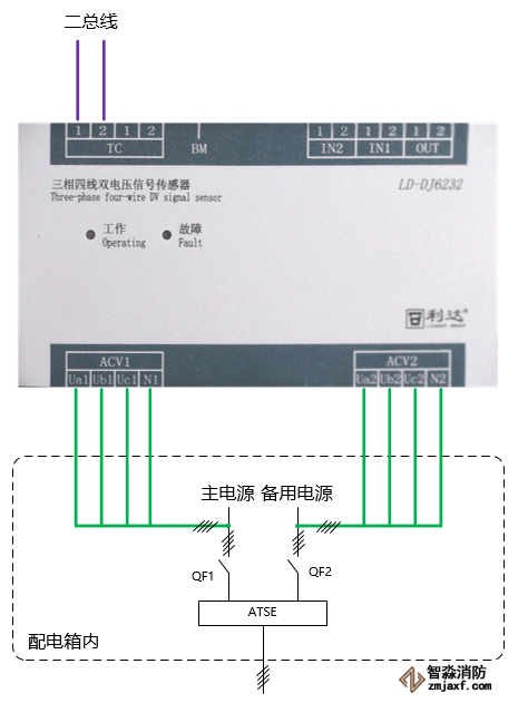 LD-DJ6232三相四線雙電壓信號(hào)傳感器接線圖